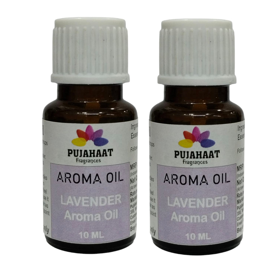 Pujahaat Lavender Aroma Oil for Aromatherapy oils, Oil for diffusers, Humidifier oils, Oil Burners, Spa and Air Purifier 10ml Each, Lavender - Set of 2 (2 x 10 ml)