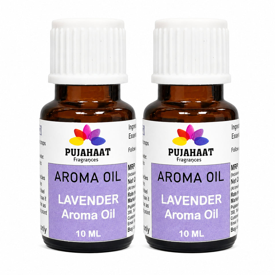 Pujahaat Lavender Aroma Oil for Aromatherapy oils, Oil for diffusers, Humidifier oils, Oil Burners, Spa and Air Purifier 10ml Each, Lavender - Set of 2 (2 x 10 ml)