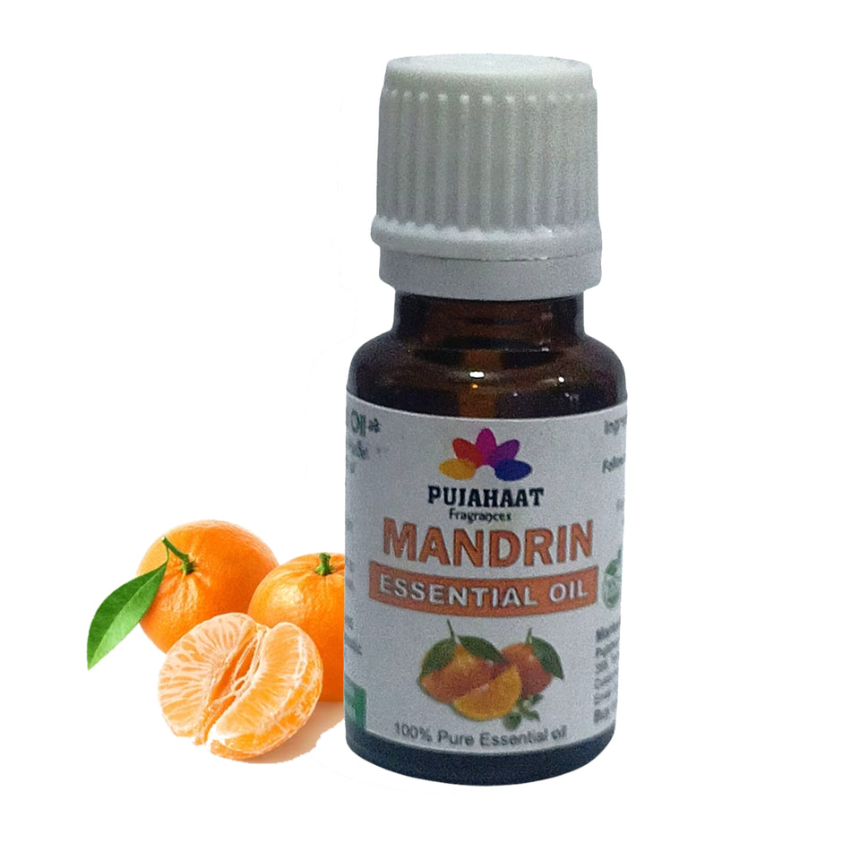 Pujahaat Mandarin Essential Oil for Skin | 100% Natural | Mandarin Oil for Diffuser | Essential Oil for Skin, Hair, Aromatherapy & Candle Making | Fresh Citrusy Scent, 15 ml
