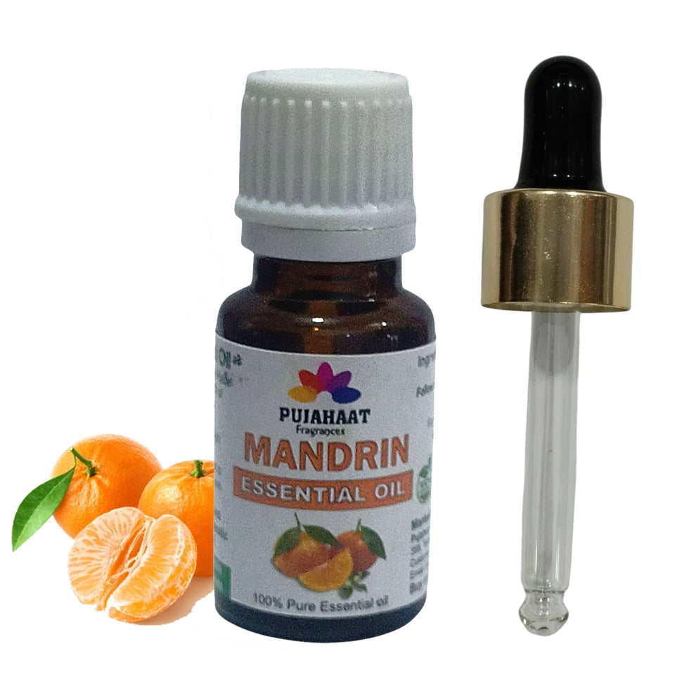 Pujahaat Mandarin Essential Oil for Skin | 100% Natural | Mandarin Oil for Diffuser | Essential Oil for Skin, Hair, Aromatherapy & Candle Making | Fresh Citrusy Scent, 15 ml