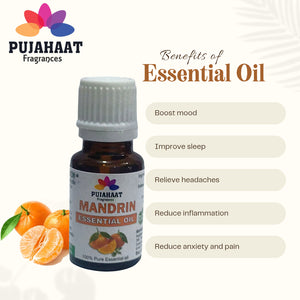 Pujahaat Mandarin Essential Oil for Skin | 100% Natural | Mandarin Oil for Diffuser | Essential Oil for Skin, Hair, Aromatherapy & Candle Making | Fresh Citrusy Scent, 15 ml