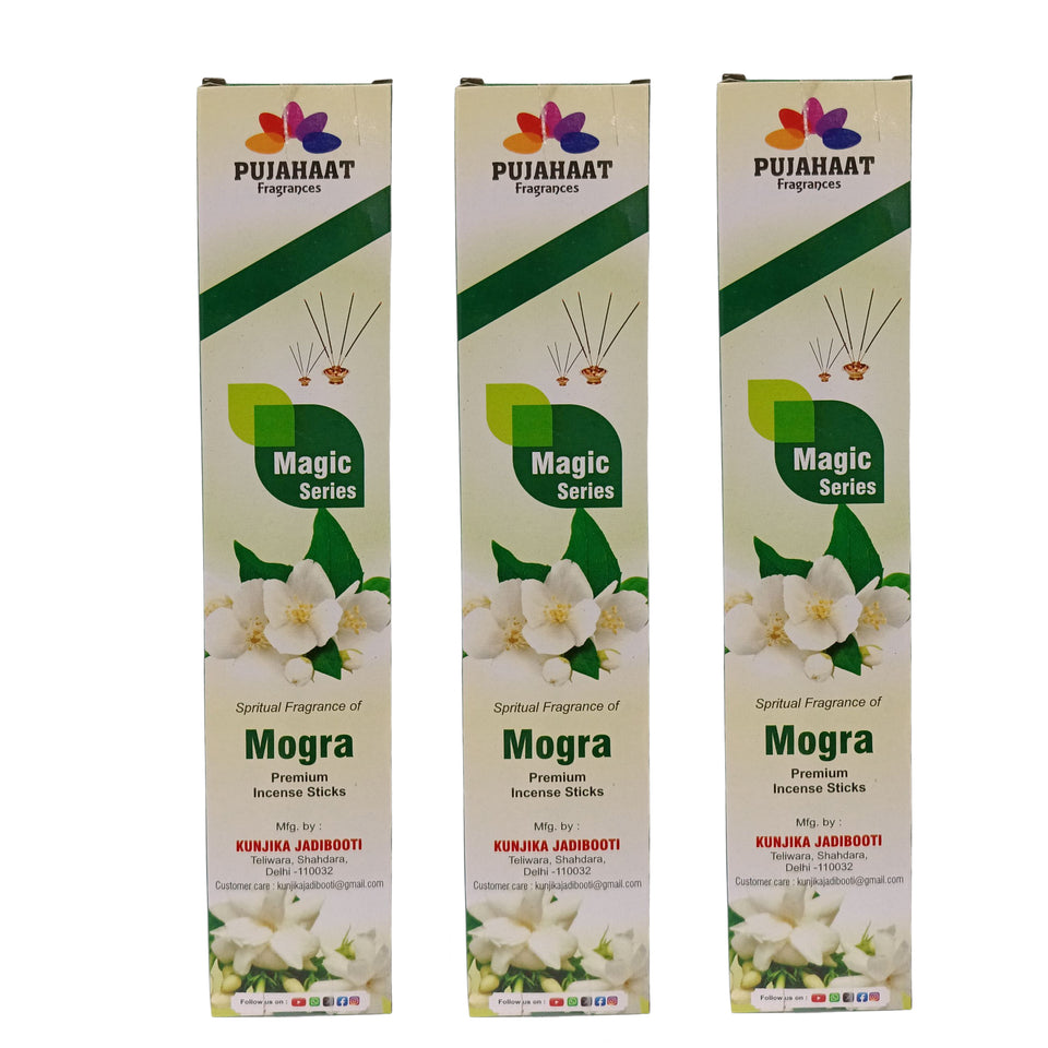 Pujahaat Premium Scented Incense Stick Agarbatti | No Charcoal Incense Sticks, 0% Sulphates Fragrance 20 Gm per pack Mogra Fragrance - Pack of 12 pcs