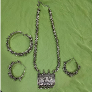 Bollywood Oxidized Ganesha Silver Plated Handmade Designer Jewellery set/ Party wear/ Casual Oxidized choker necklace earrings Jhumka Afgani OS-4