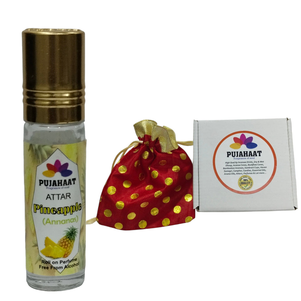 Pujahaat Premium Alcohol-Free Pineapple Attar | Ittar 6ml, Fresh Fruity Scent, Long-Lasting Travel Size Roll-On, Best Pineapple Attar Fragrance Oil