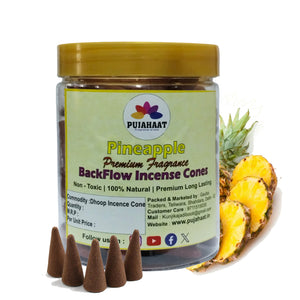 Pineapple Fragrance Premium Scented Backflow Incense Dhoop Cone by Pujahaat | No Charcoal No Bamboo | for Pooja, Rituals & Special Occasions, Smoke Fountain - 200 Gms