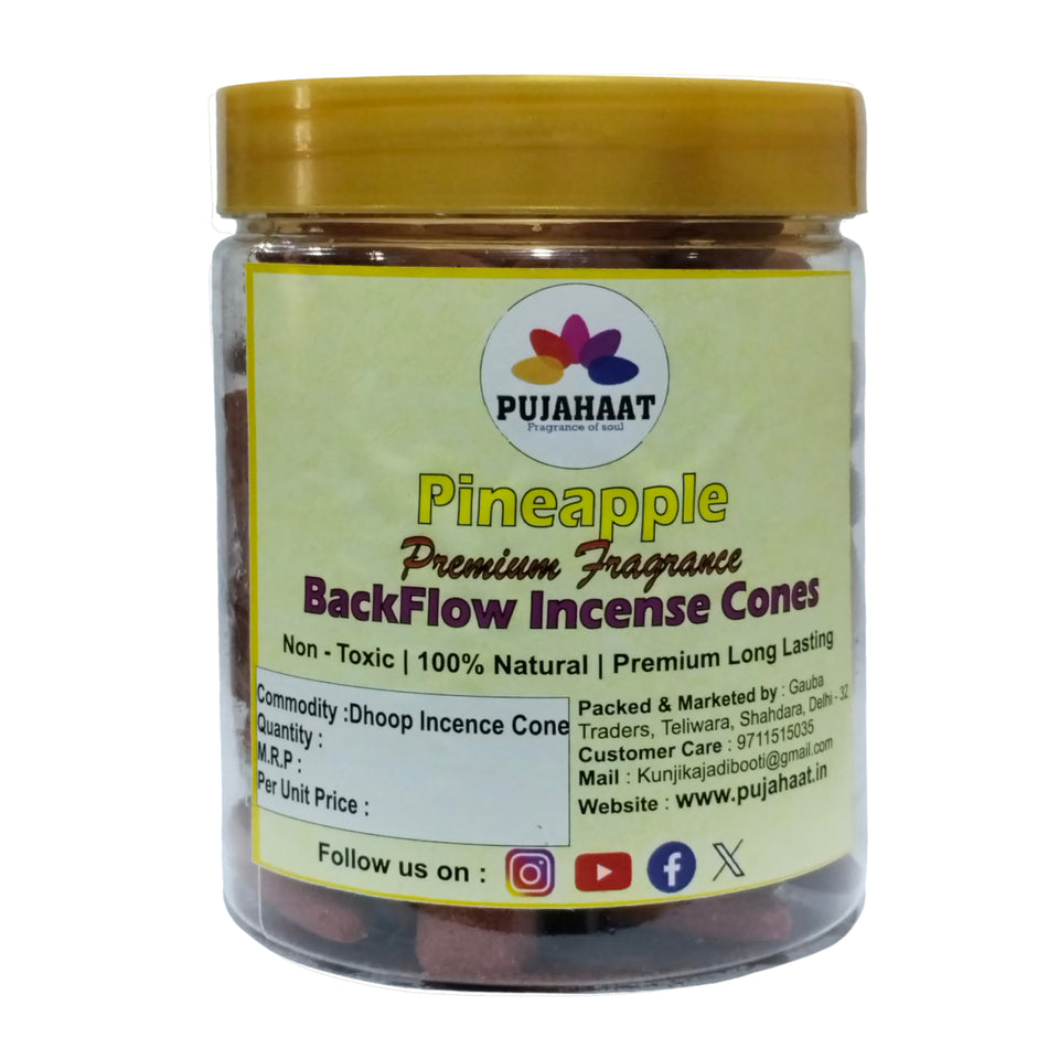 Pineapple Fragrance Premium Scented Backflow Incense Dhoop Cone by Pujahaat | No Charcoal No Bamboo | for Pooja, Rituals & Special Occasions, Smoke Fountain - 200 Gms