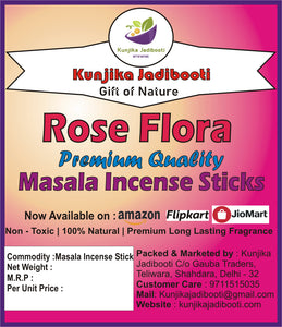 Kunjika Jadibooti Rose Flora Gulab Premium Natural Masala Incense Sticks Natural Rose Flora Gulab Agarbatti Nagchampa 100% Natural Fragrances - 200 Gms