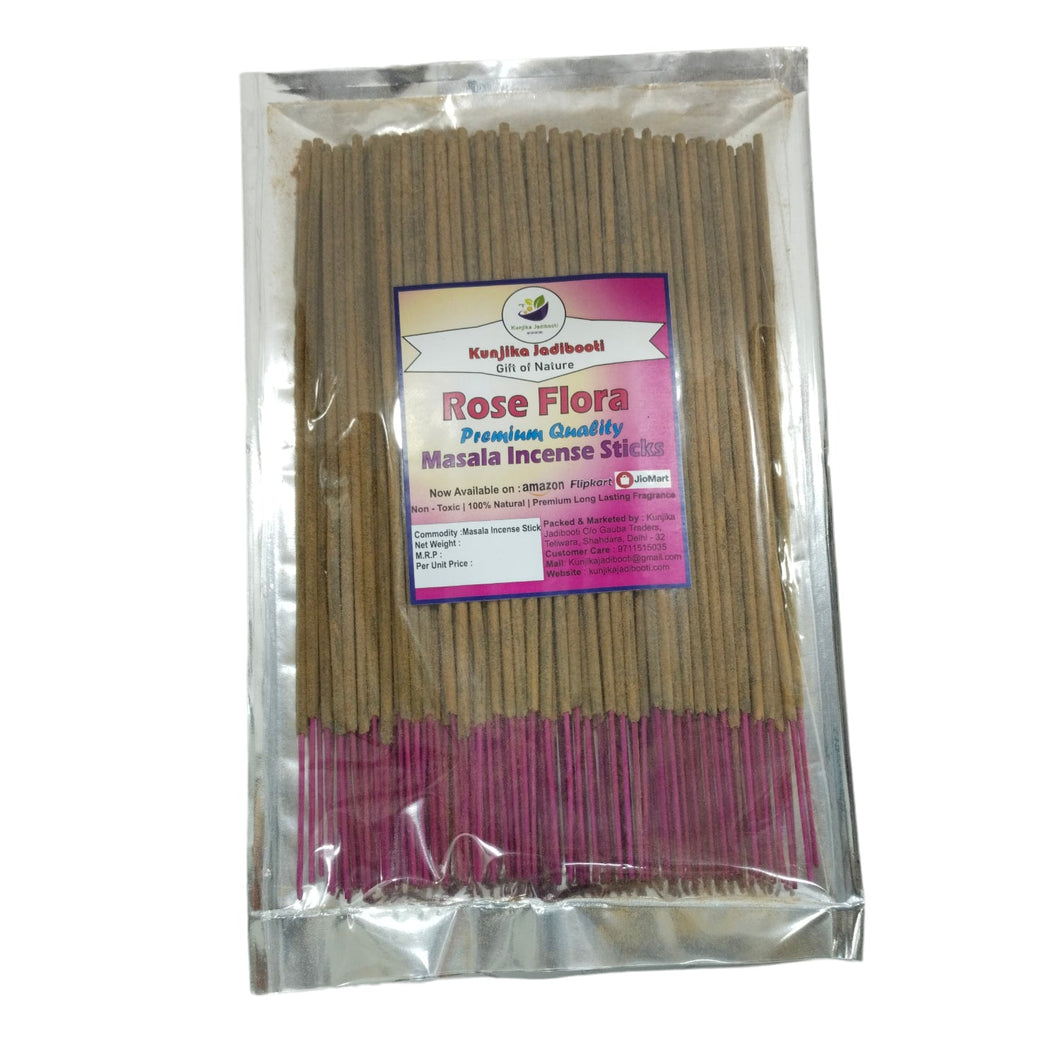 Kunjika Jadibooti Rose Flora Gulab Premium Natural Masala Incense Sticks Natural Rose Flora Gulab Agarbatti Nagchampa 100% Natural Fragrances - 100 Gms