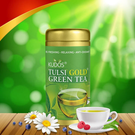 Kudos TULSI GOLD GREEN Refreshing ,Relaxing ,Anti Oxidant Tea: Tulsi Tea: Jar + Pouch 100GM