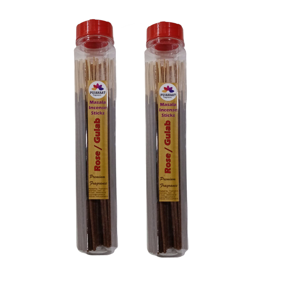 Pujahaat Premium Scented Incense Stick Masala Agarbatti | No Charcoal Incense Sticks, 100% Herbal Fragrance Agarbatti, 0% Sulphates - Rose Fragrance
