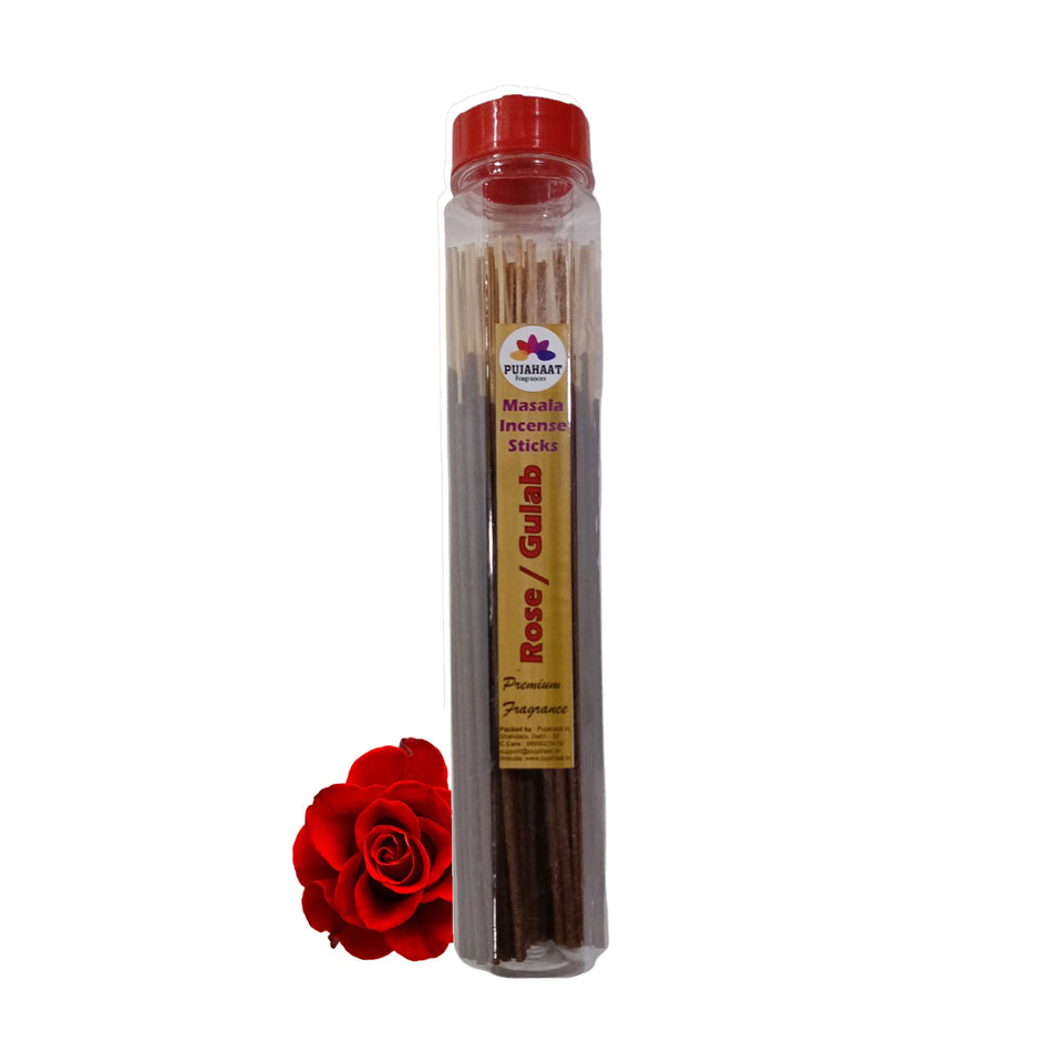 Pujahaat Premium Scented Incense Stick Masala Agarbatti | No Charcoal Incense Sticks, 100% Herbal Fragrance Agarbatti, 0% Sulphates - Rose Fragrance