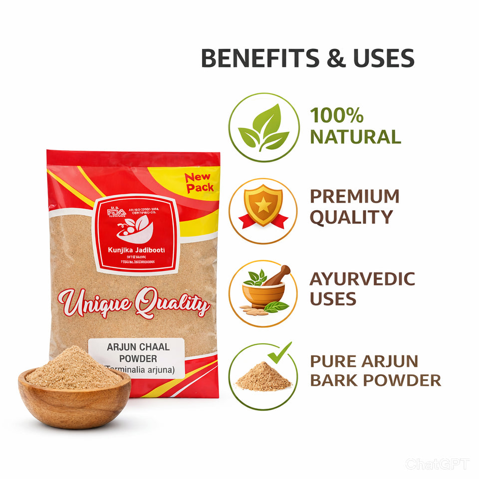 Kunjika Jadibooti Arjun Chaal Powder (Terminalia Arjuna) – 100% Pure Herbal Bark Powder for Ayurvedic Wellness & Daily Health Support