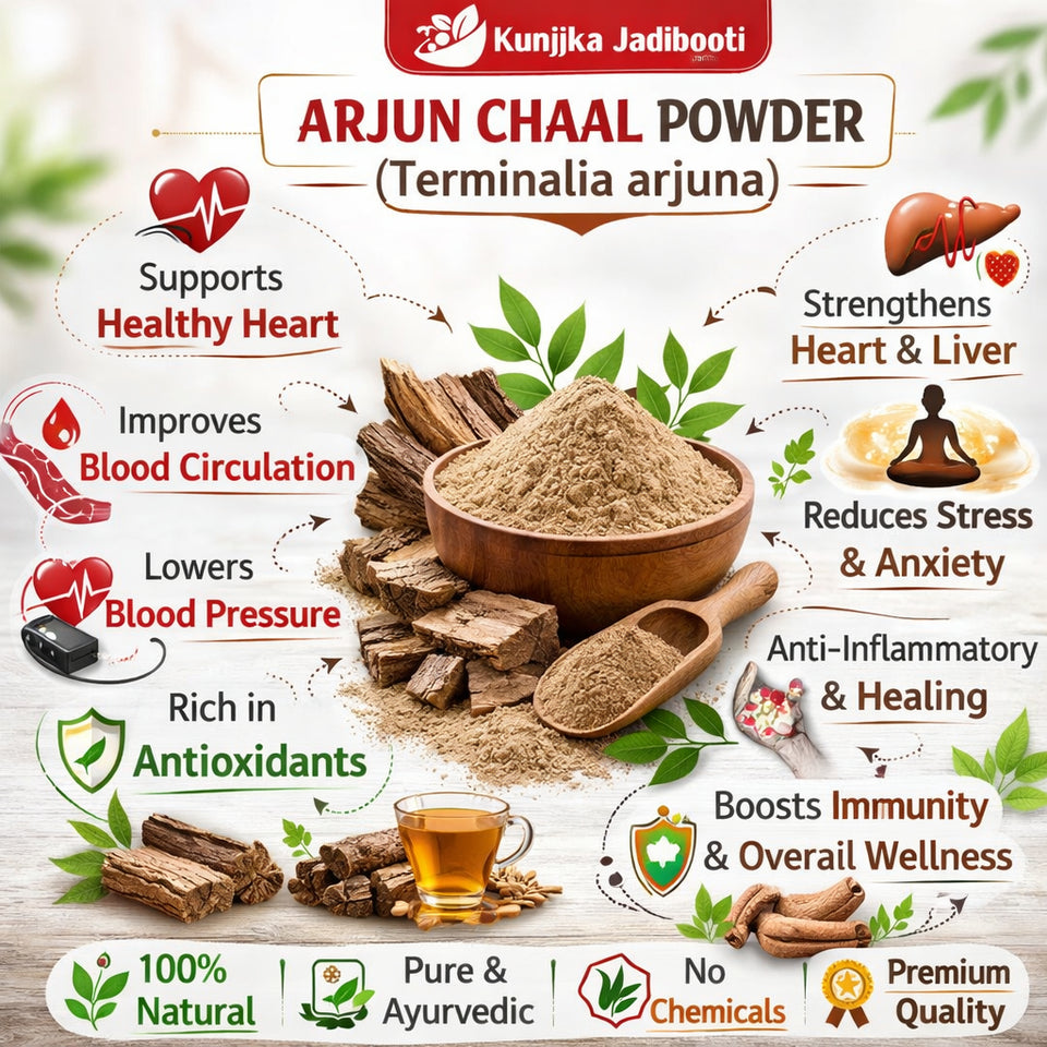 Kunjika Jadibooti Arjun Chaal Powder (Terminalia Arjuna) – 100% Pure Herbal Bark Powder for Ayurvedic Wellness & Daily Health Support