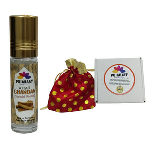 Pujahaat Raksha Bandhan Combo- Sandalwood | Chandan Attar ( Alcohol-Free) 6ml & 7 Chakra Crystal 8mm Beads Rakhi