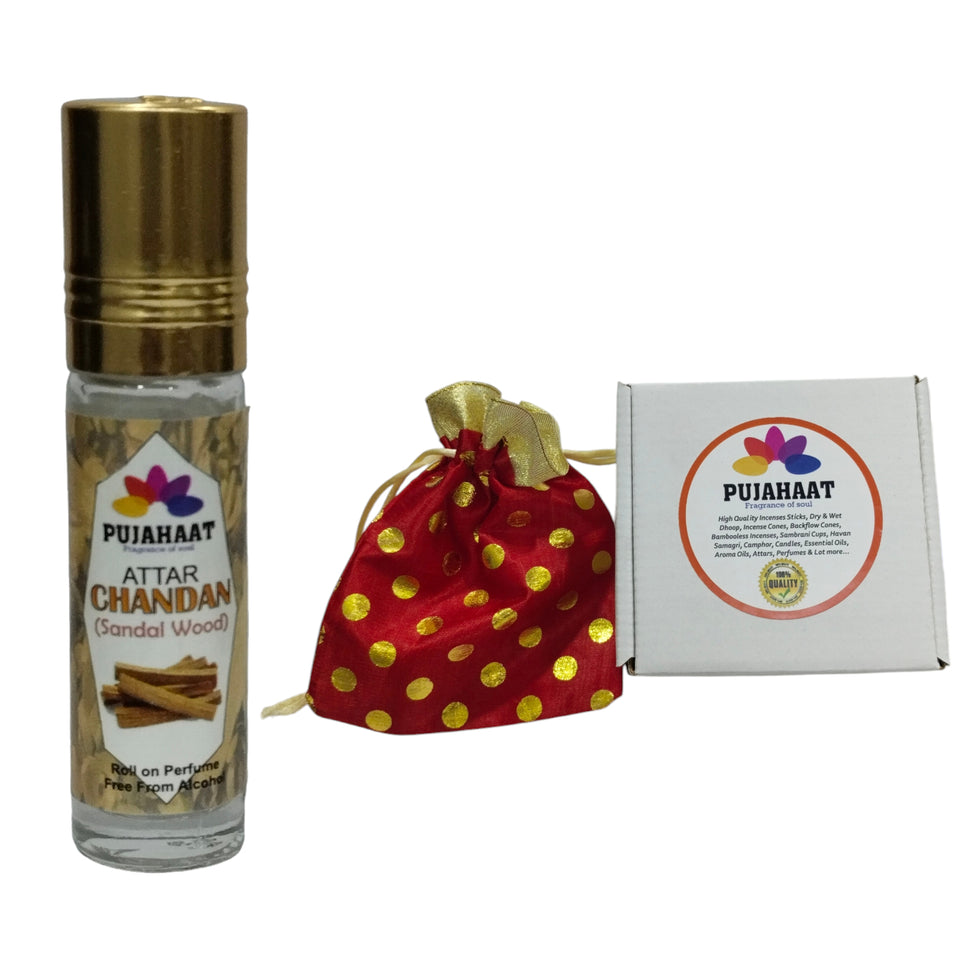 Pujahaat Raksha Bandhan Combo- Sandalwood | Chandan Attar ( Alcohol-Free) 6ml & 7 Chakra Crystal 8mm Beads Rakhi