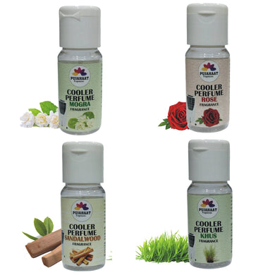 Pujahaat Khus, Mogra, Rose, Sandalwood Cooler Perfume/Aroma Diffuser Oil or Fragrance, Long Lasting Cooler Scent/Aroma Diffuser Fragrance Oil - Multipurpose Aroma Oil Perfume for Cooler - 25 ml each (4 X 25 ml)