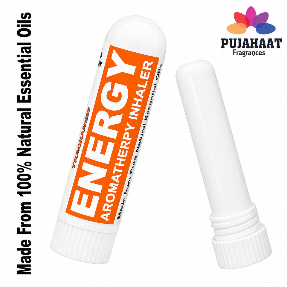 Pujahaat Natural Essential oil based Aromatherapy Nasal Inhaler Stick ENERGY, Made with 100% natural, therapeutic grade essential oils - Set of 2