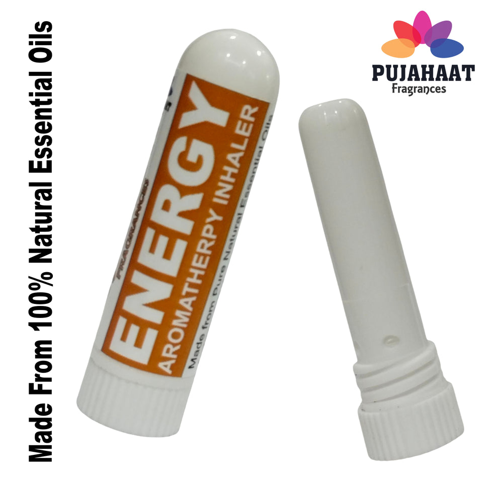 Pujahaat Natural Essential oil based Aromatherapy Nasal Inhaler Stick ENERGY, Made with 100% natural, therapeutic grade essential oils - Set of 2
