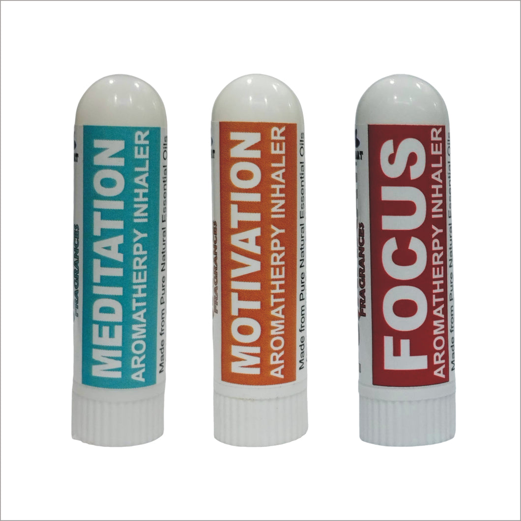 Pujahaat Natural Essential oil based Aromatherapy Nasal Inhaler Stick Mediation, Motivation, Focus Made with therapeutic grade essential oils- Set of 3