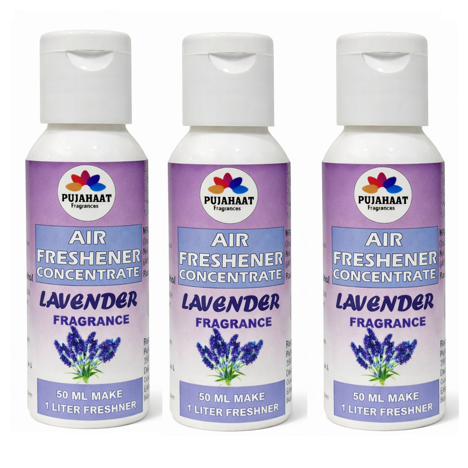 Pujahaat Air Freshener Concentrate Set of 3 (50ml Each) Makes 1 Liter Each | Long Lasting Room Freshener Liquid | Fragrance Combo for Home, Office, Car | Alcohol-Free Premium Fragrance - Lavender