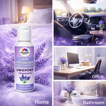 Pujahaat Air Freshener Concentrate Set of 3 (50ml Each) Makes 1 Liter Each | Long Lasting Room Freshener Liquid | Fragrance Combo for Home, Office, Car | Alcohol-Free Premium Fragrance - Lavender