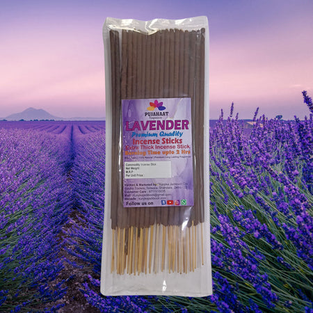 Pujahaat Premium Scented Incense Stick Agarbatti | No Charcoal Incense Sticks, 100 minutes burning time, 0% Sulphates Fragrance - Lavender Fragrance