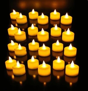 24 Pc Acrylic Flameless and Smokeless LED Tealight Candles || Battery Candles for Decoration Perfect for Diwali & Home Decor || Pack of 24 (Yellow)