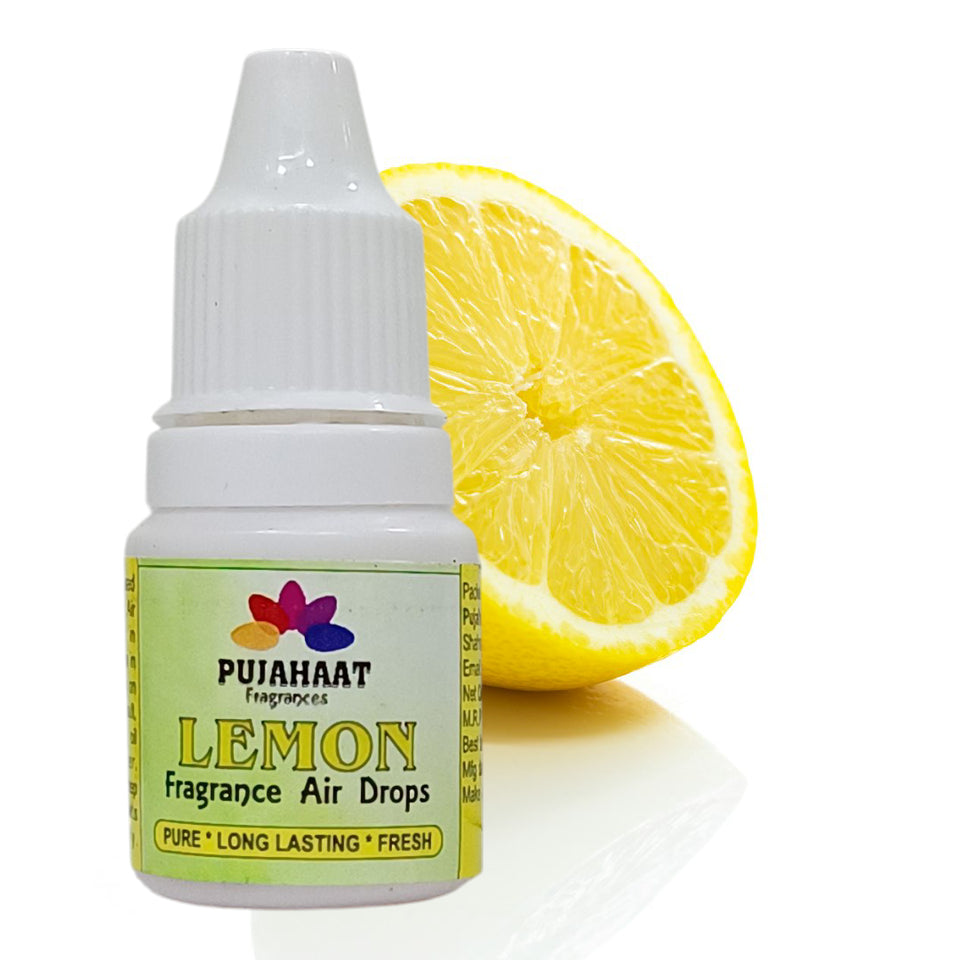 Pujahaat Premium Lemon Fragrance Air drops Air freshener for room, bathroom, toilet, car, wardrobes -Pack of 2 (2 x 5ml)