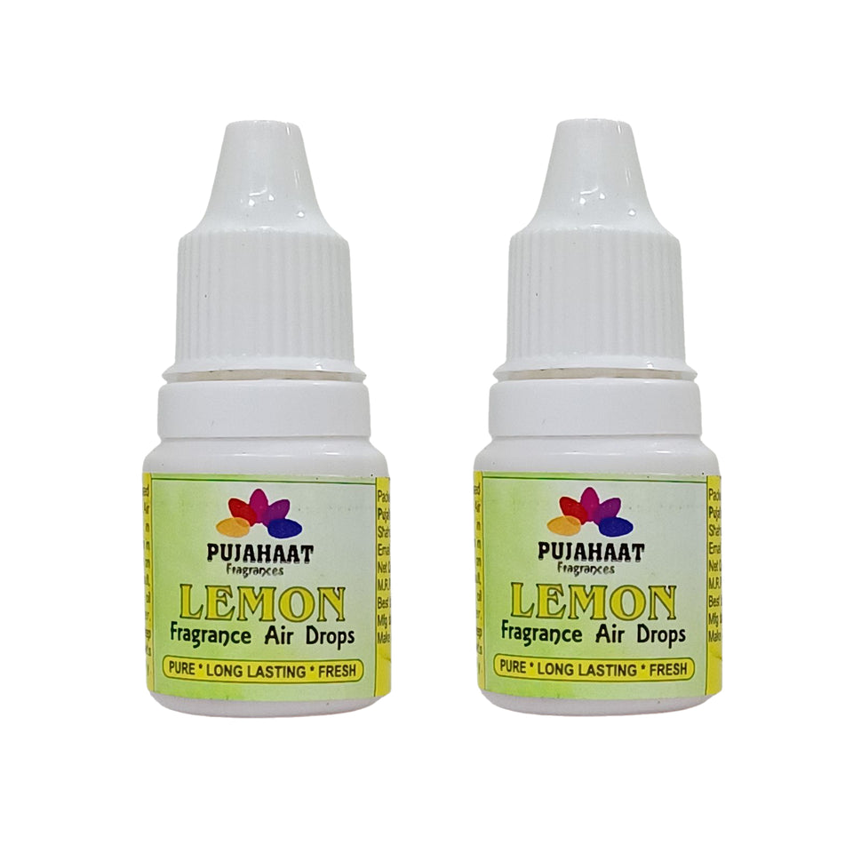 Pujahaat Premium Lemon Fragrance Air drops Air freshener for room, bathroom, toilet, car, wardrobes -Pack of 2 (2 x 5ml)