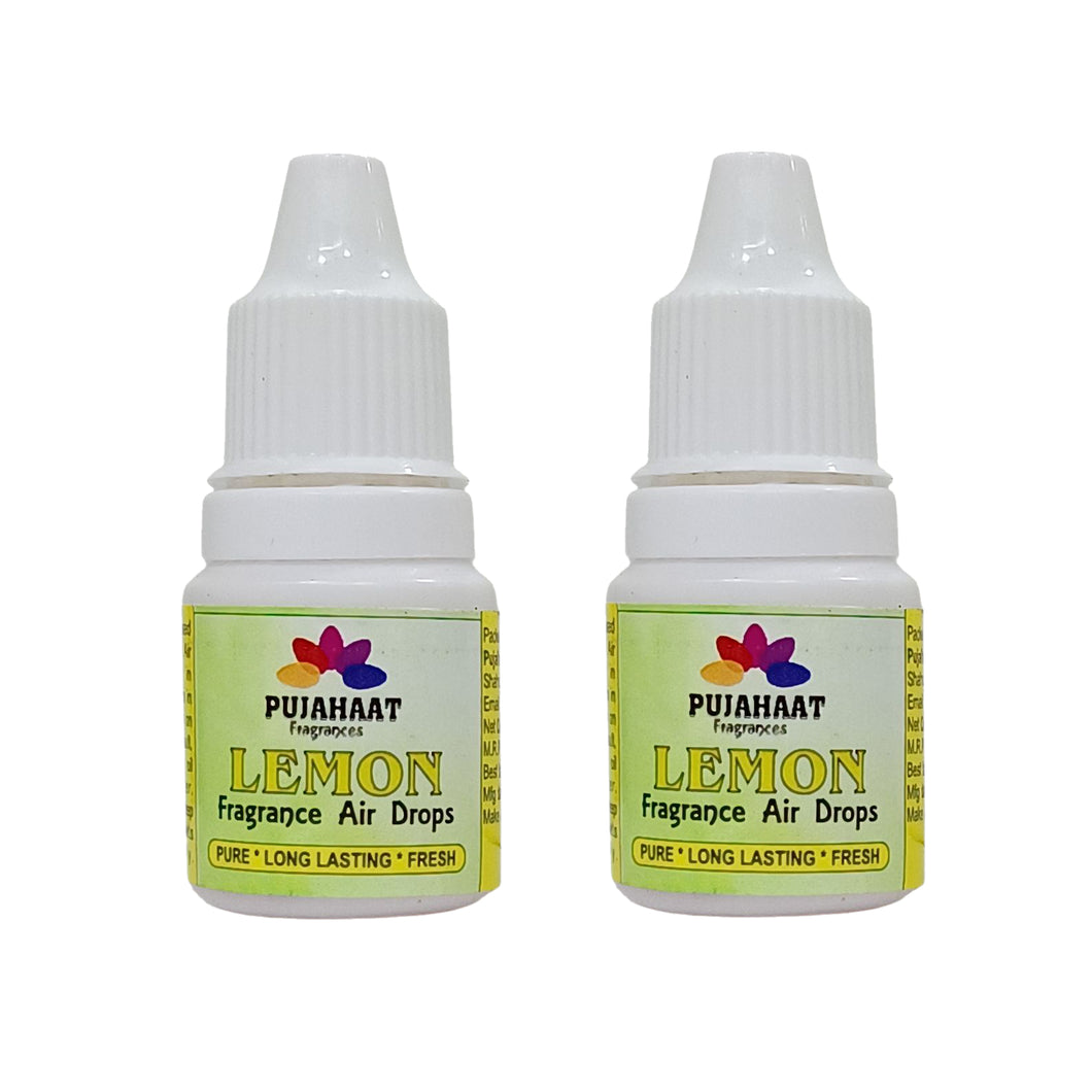 Pujahaat Premium Lemon Fragrance Air drops Air freshener for room, bathroom, toilet, car, wardrobes -Pack of 2 (2 x 5ml)