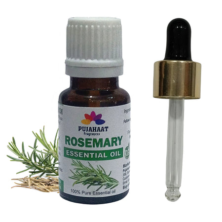Pujahaat Rosemary Essential Oil (Rosmarinus officinalis) for Hair Growth, Hair Fall Control and Nourishment, Skin Care | All Skin Types | 100% Pure, Natural, Undiluted | 15ml