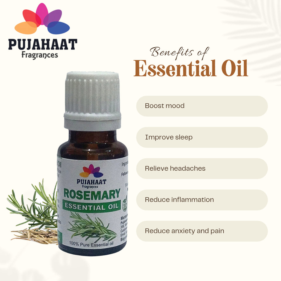 Pujahaat Rosemary Essential Oil (Rosmarinus officinalis) for Hair Growth, Hair Fall Control and Nourishment, Skin Care | All Skin Types | 100% Pure, Natural, Undiluted | 15ml