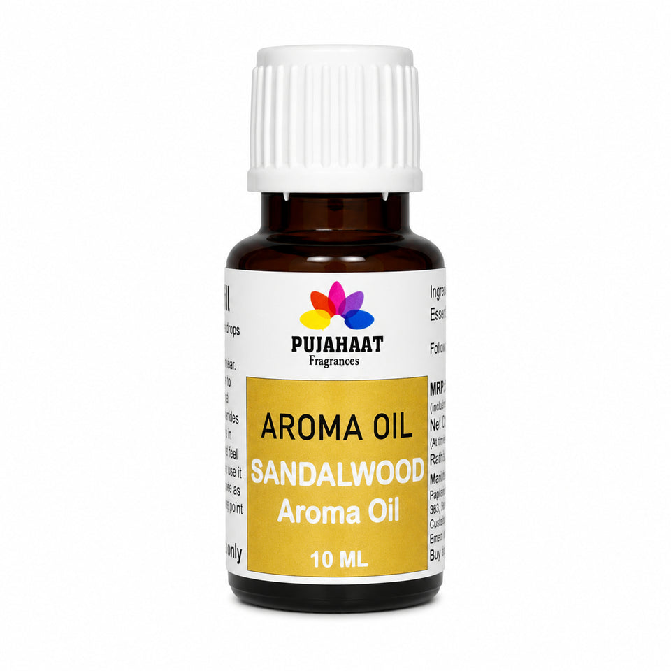 Pujahaat Sandalwood  (Chandan) Aroma Oil for Aromatherapy oils, Oil for diffusers, Humidifier oils, Oil Burners, Spa and Air Purifier 10ml Each, Sandalwood - Set of 2 (2 x 10 ml)