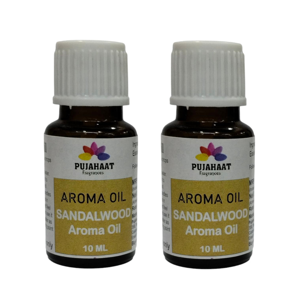Pujahaat Sandalwood  (Chandan) Aroma Oil for Aromatherapy oils, Oil for diffusers, Humidifier oils, Oil Burners, Spa and Air Purifier 10ml Each, Sandalwood - Set of 2 (2 x 10 ml)