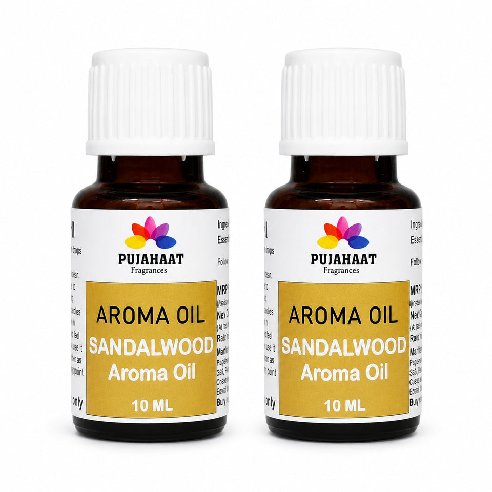 Pujahaat Sandalwood  (Chandan) Aroma Oil for Aromatherapy oils, Oil for diffusers, Humidifier oils, Oil Burners, Spa and Air Purifier 10ml Each, Sandalwood - Set of 2 (2 x 10 ml)