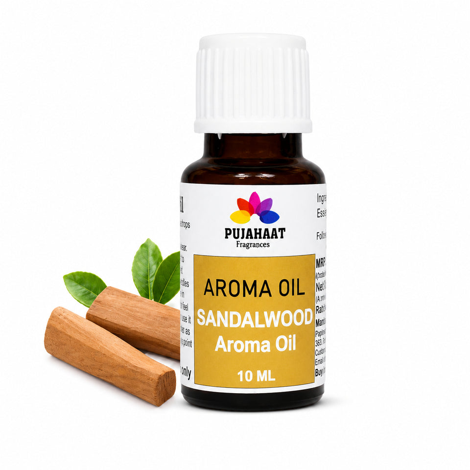 Pujahaat Sandalwood  (Chandan) Aroma Oil for Aromatherapy oils, Oil for diffusers, Humidifier oils, Oil Burners, Spa and Air Purifier 10ml Each, Sandalwood - Set of 2 (2 x 10 ml)