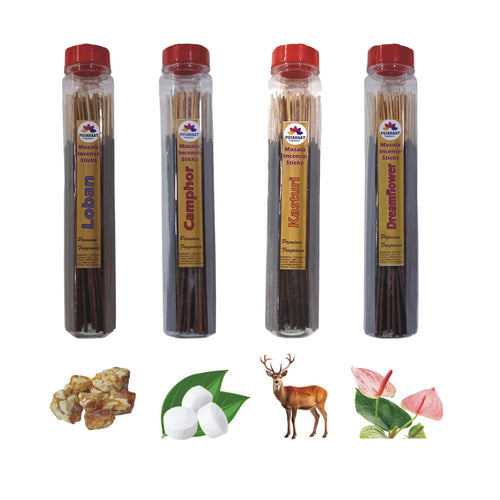 Pujahaat Premium Loban, Camphor (Kapoor), Musk, Dreamflower Scented Incense Stick Masala Agarbatti | No Charcoal Incense Sticks, 100% Herbal Fragrance Agarbatti, 0% Sulphates 4 Fine Fragrance - 400 gm (4 x 100 GMS)