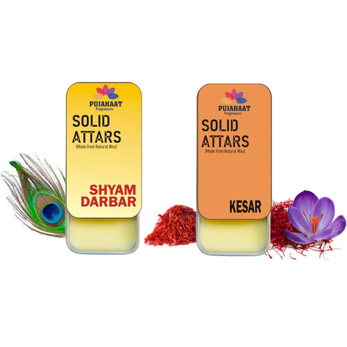 Pujahaat Shyam Darbar| Kesar Combo Premium Fragrance | Solid Attar for Men & Women | Alcohol Free | Strong lasting fragrance - Shyam Darbar, Kesar