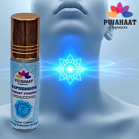 Pujahaat Throat Chakra Essential Oil Roll-On Blend | 6 ml/0.20 fl oz | Vishuddha | Aromatherapy Oils for Chakra Healing