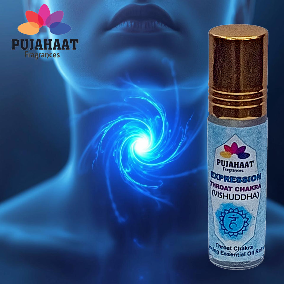 Pujahaat Throat Chakra Essential Oil Roll-On Blend | 6 ml/0.20 fl oz | Vishuddha | Aromatherapy Oils for Chakra Healing