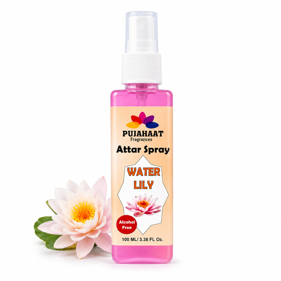 Water lily Attar Spray by Pujahaat | 100ml Non Alcoholic Spray | Religious Mist | Air Freshener, Room Mist, Fabric & Linen Spray | Perfect for Prayers Rooms, Living Room, sofas, curtains, car