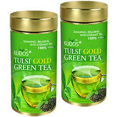 Kudos TULSI GOLD GREEN Refreshing ,Relaxing ,Anti Oxidant Tea: Tulsi Tea: 100GM JAR Pack Of 2