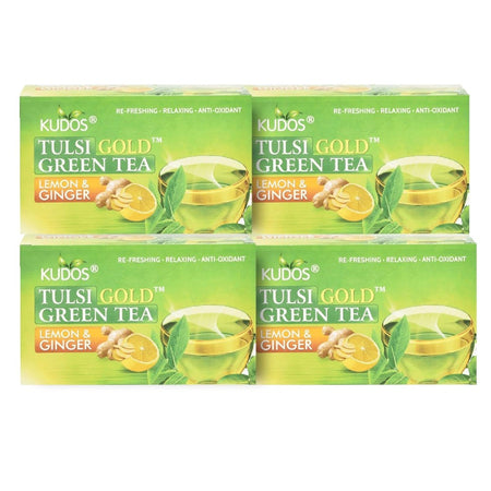 Kudos TULSI GOLD GREEN Refreshing ,Relaxing ,Anti Oxidant Tea : 25 Tea Bags 2gram Each (Pack Of 4)
