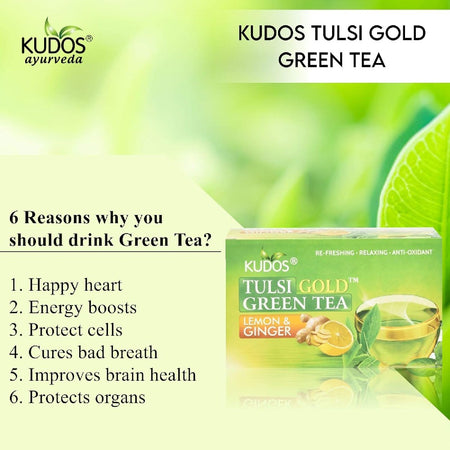 Kudos TULSI GOLD GREEN Refreshing ,Relaxing ,Anti Oxidant Tea : 25 Tea Bags 2gram Each (Pack Of 4)