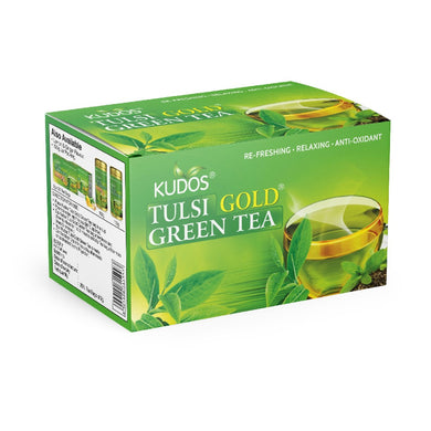 Kudos Ayurveda TULSI GOLD GREEN TEA (2G*25 BAG) Lemon Grass, Ginger Green Tea Bags Box (25 Bags)