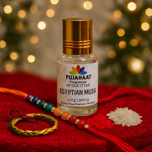 Pujahaat Raksha Bandhan Combo - Egyptian Musk Attar ( Alcohol-Free) 6ml & 7 Chakra Crystal Beads 8mm Rakhi