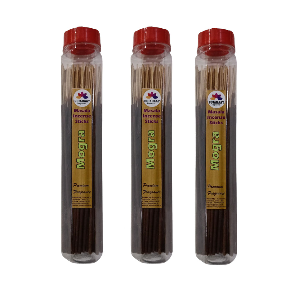 Pujahaat Premium Scented Incense Stick Masala Agarbatti | No Charcoal Incense Sticks, 100% Herbal Fragrance Agarbatti, 0% Sulphates - Mogra Fragrance
