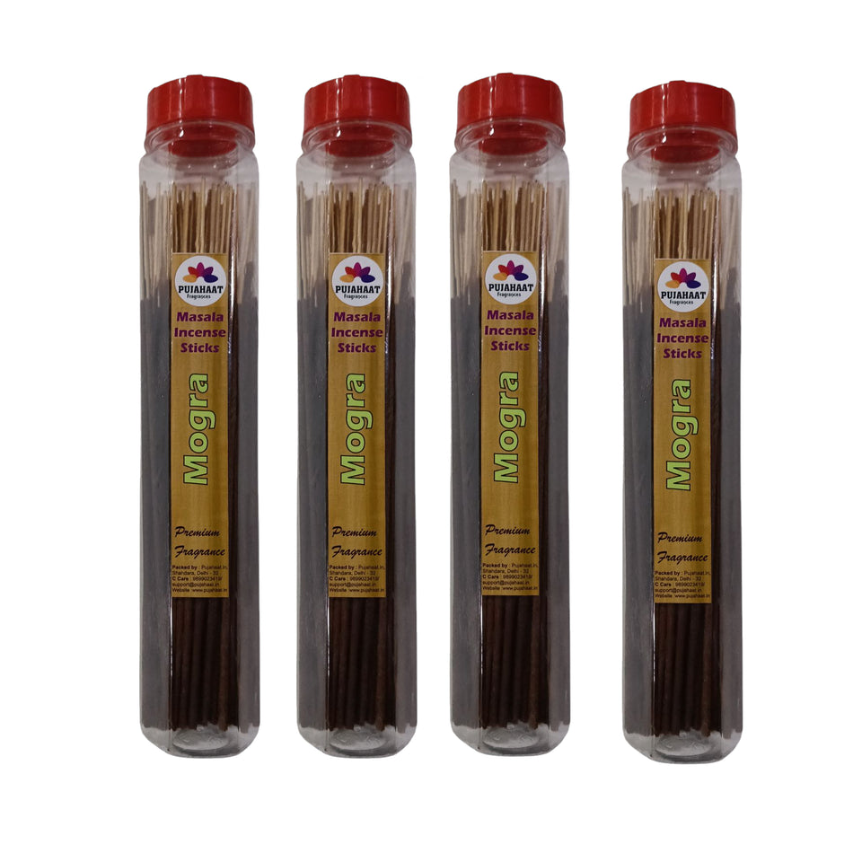 Pujahaat Premium Scented Incense Stick Masala Agarbatti | No Charcoal Incense Sticks, 100% Herbal Fragrance Agarbatti, 0% Sulphates - Mogra Fragrance