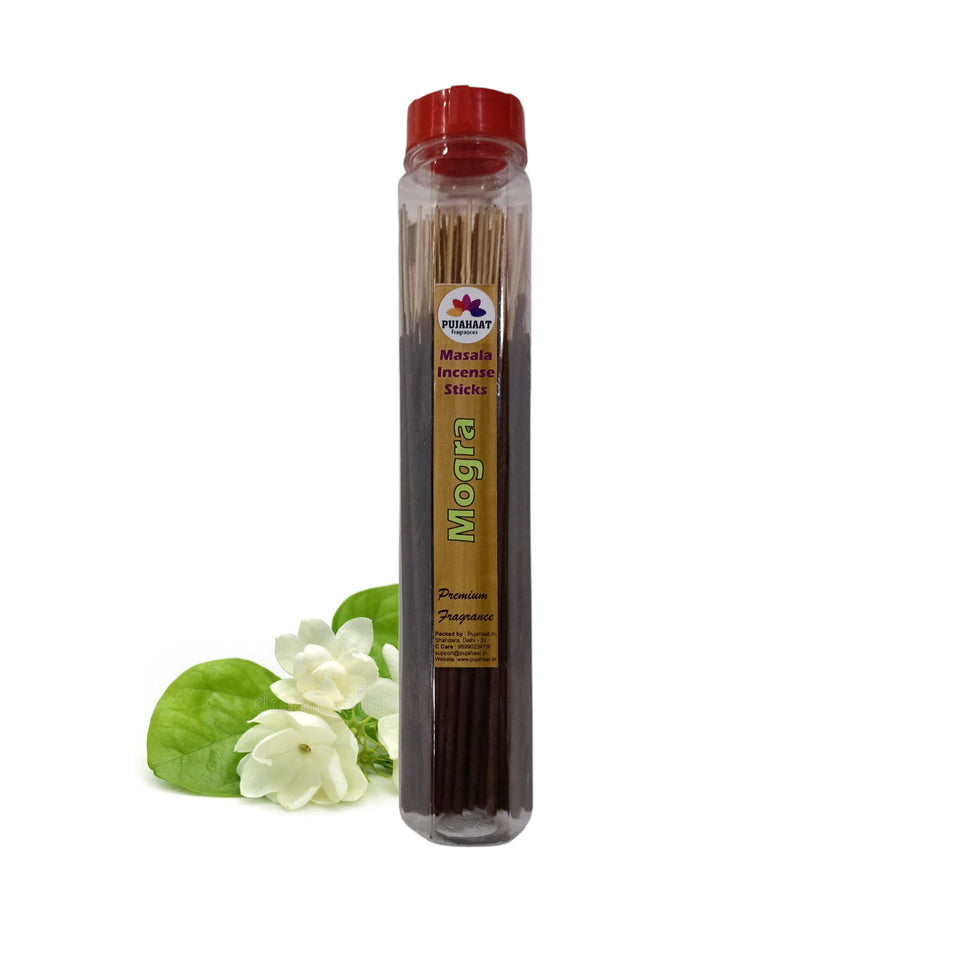 Pujahaat Premium Scented Incense Stick Masala Agarbatti | No Charcoal Incense Sticks, 100% Herbal Fragrance Agarbatti, 0% Sulphates - Mogra Fragrance