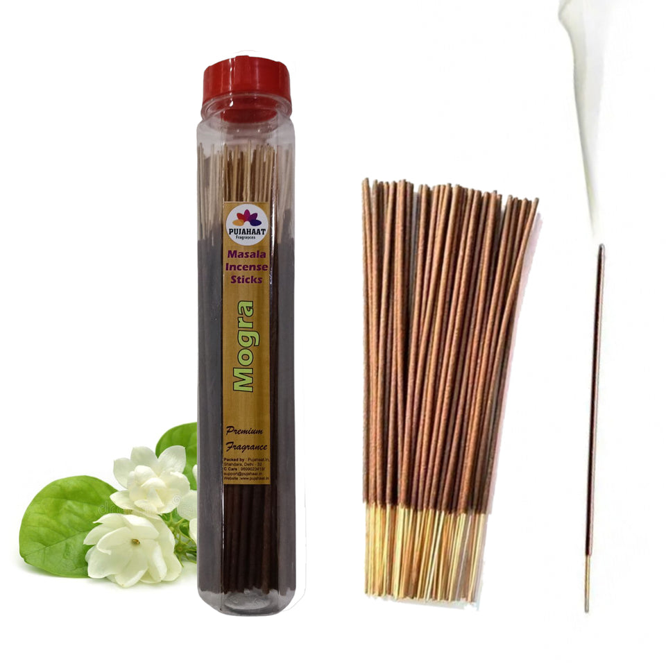 Pujahaat Premium Scented Incense Stick Masala Agarbatti | No Charcoal Incense Sticks, 100% Herbal Fragrance Agarbatti, 0% Sulphates - Mogra Fragrance